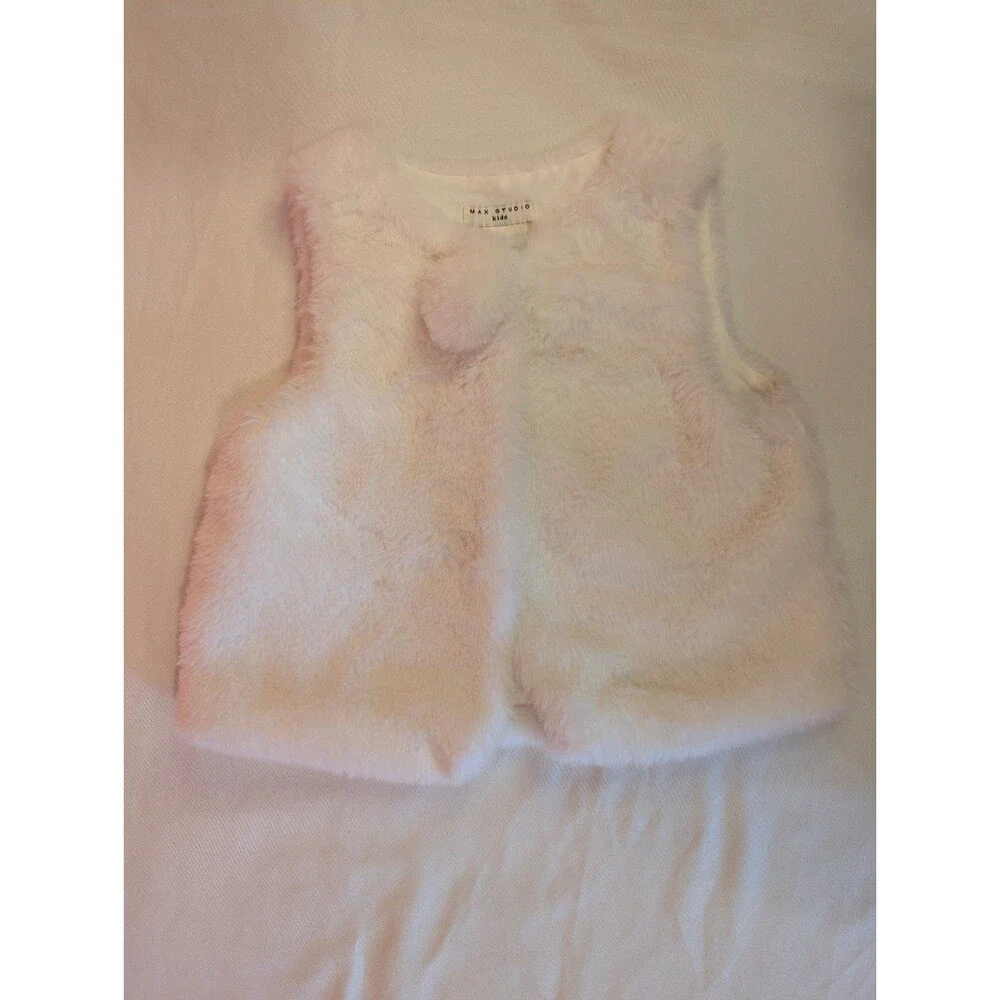 Girls Max Studio Kids Faux Fur Vest White 3T